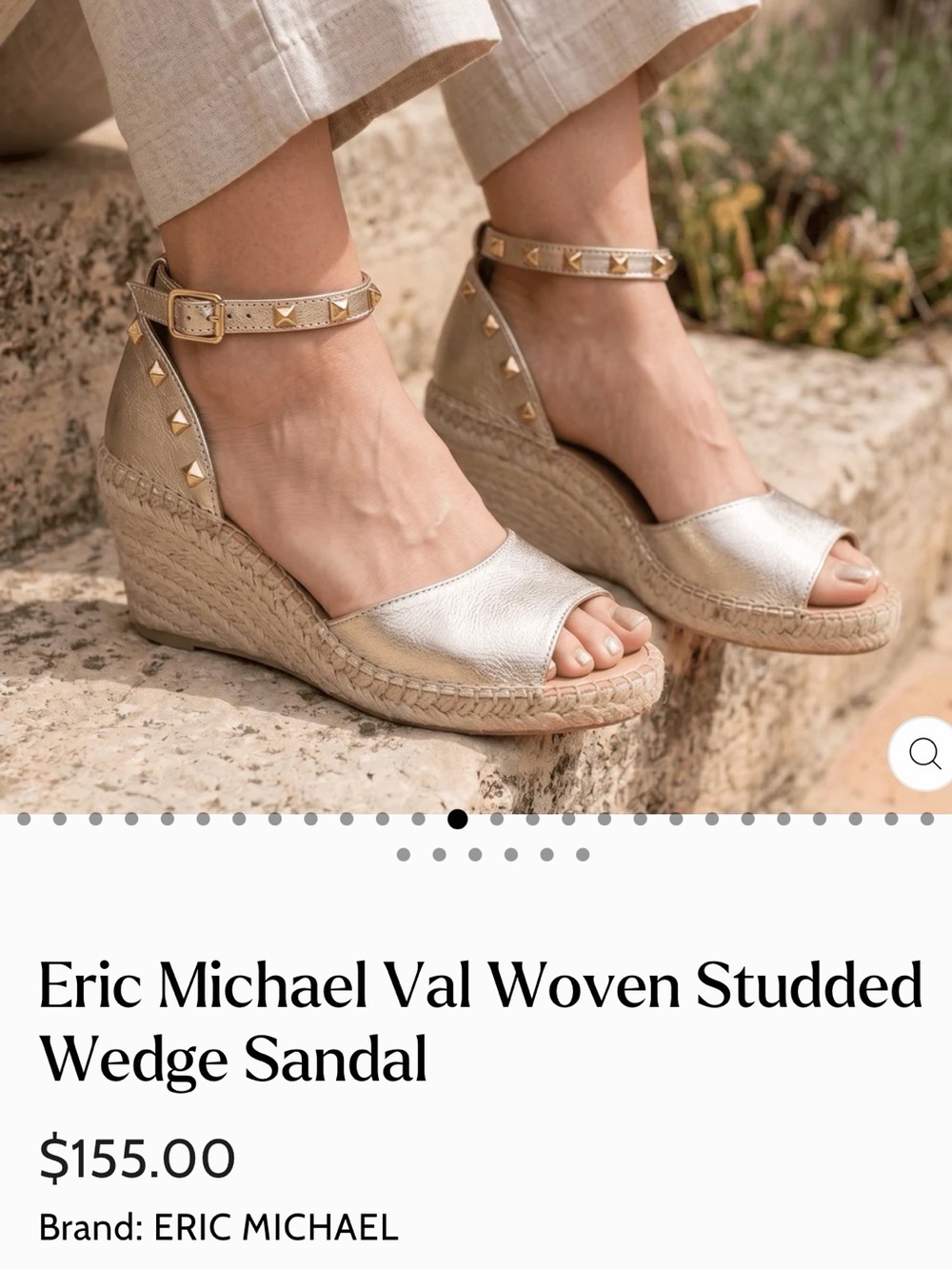 ERIC MICHAEL Val Studded Metallic Gold Leather Espadrille New in Box